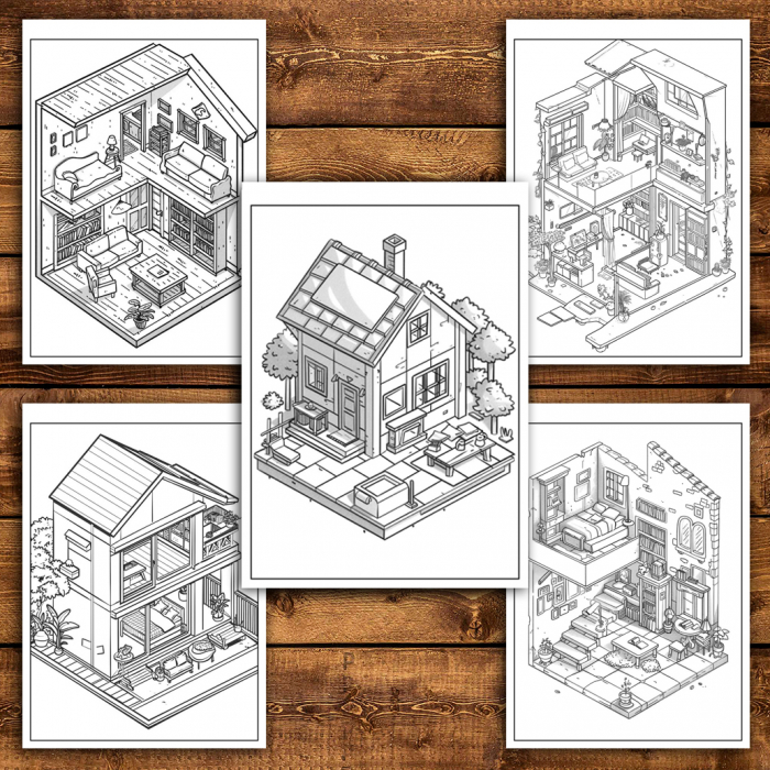 Carte de colorat antistres , 40 de ilustratii Pocket House - Volumul II, 86 pagini [5]