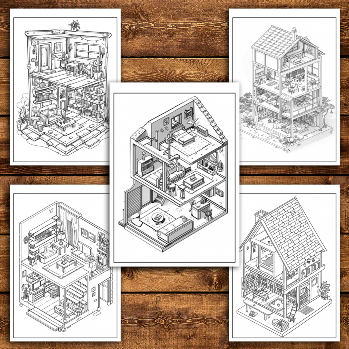 Carte de colorat antistres , 40 de ilustratii Pocket House - Volumul II, 86 pagini [4]