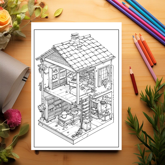 Carte de colorat antistres , 40 de ilustratii Pocket House - Volumul II, 86 pagini [3]