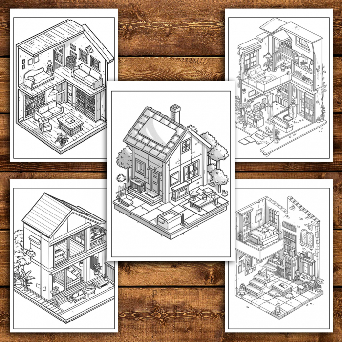 Carte de colorat antistres , 40 de ilustratii Pocket House - Volumul II, 86 pagini [5]
