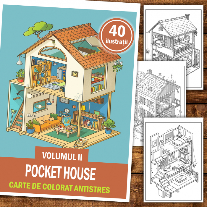 Carte de colorat antistres , 40 de ilustratii Pocket House - Volumul II, 86 pagini [2]