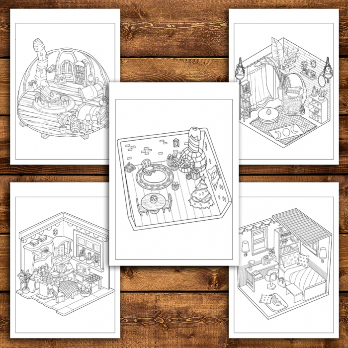 Carte de colorat antistres , 40 de ilustratii Pocket House - Volumul III, 86 pagini [5]
