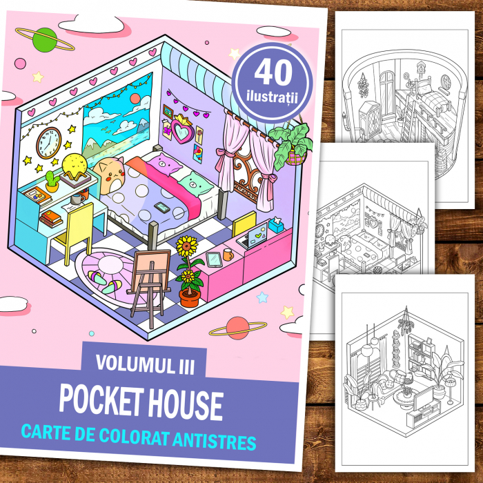 Carte de colorat antistres , 40 de ilustratii Pocket House - Volumul III, 86 pagini [2]