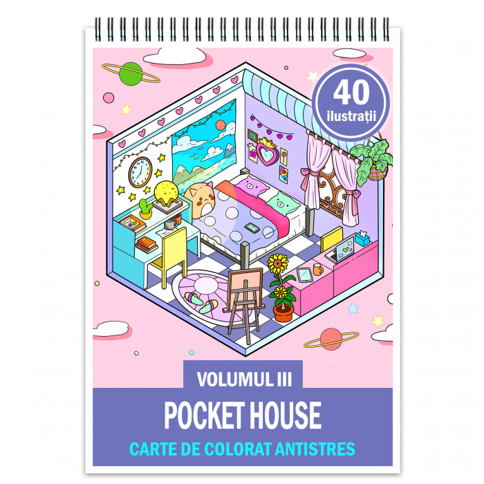 Carte de colorat antistres , 40 de ilustratii Pocket House - Volumul III, 86 pagini [1]