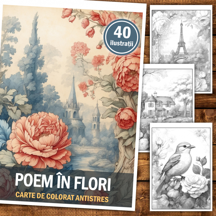 Carte de colorat antistres , 40 de ilustratii Poem în Flori, 86 pagini [2]