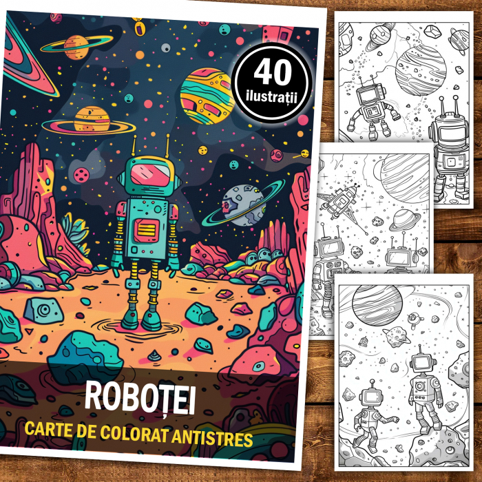 Carte de colorat antistres , 40 de ilustratii Robotei, 86 pagini [2]