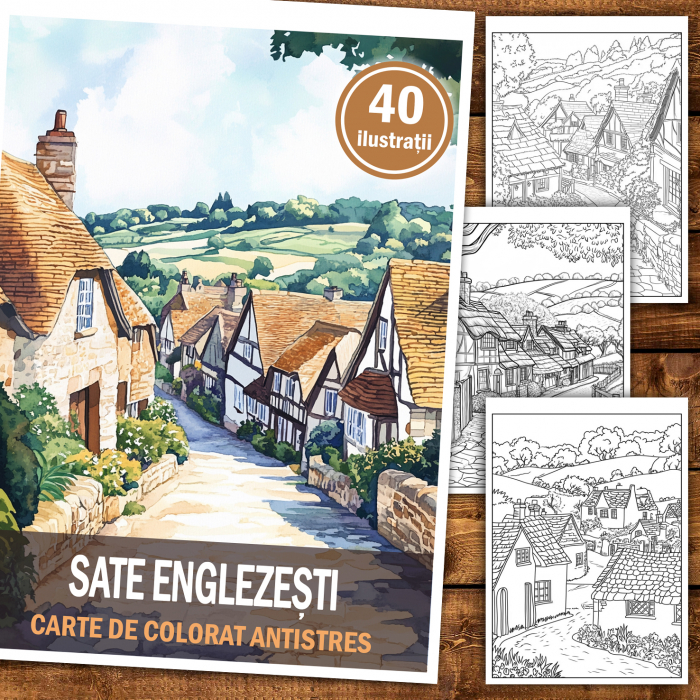 Carte de colorat antistres , 40 de ilustratii Sate Englezesti, 86 pagini [2]