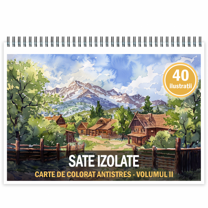 Carte de colorat antistres , 40 de ilustratii Sate Izolate - Volumul II, 86 pagini [1]