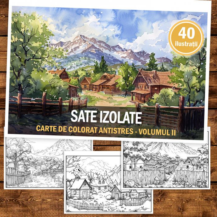Carte de colorat antistres , 40 de ilustratii Sate Izolate - Volumul II, 86 pagini [2]