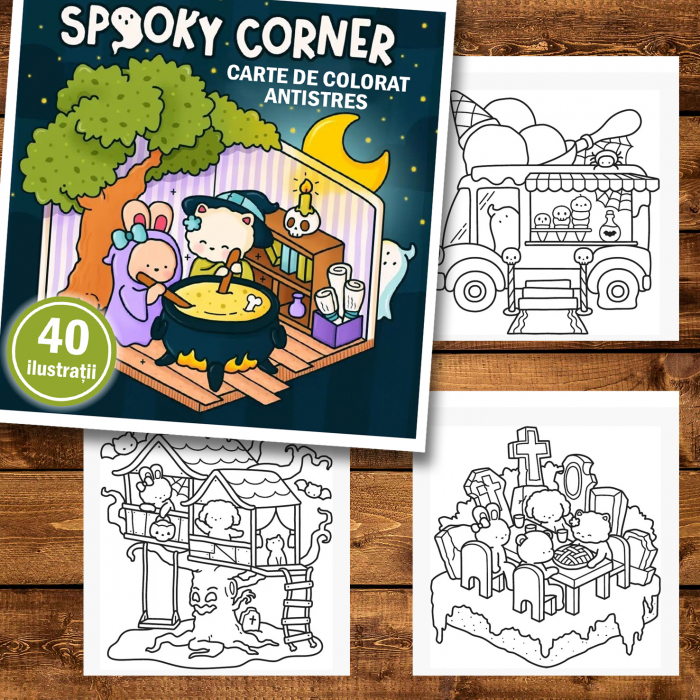 Carte de colorat antistres , 40 de ilustratii Spooky Corner, 86 pagini [2]