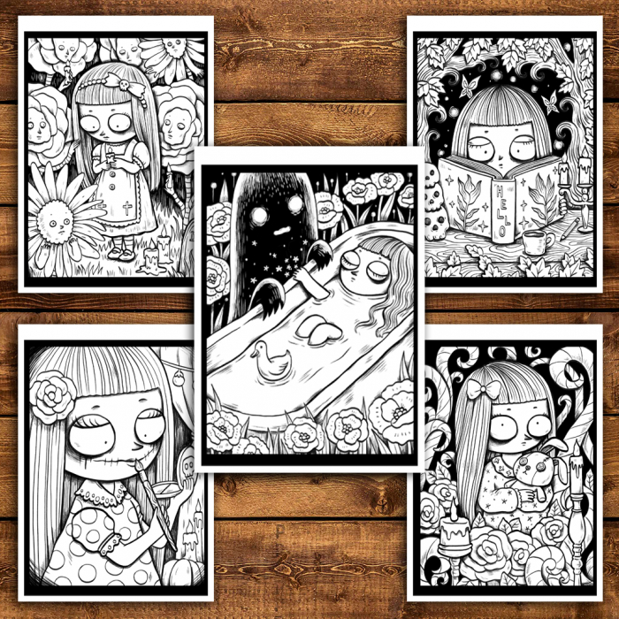 Carte de colorat antistres , 40 de ilustratii Spooky Girl, 86 pagini [5]