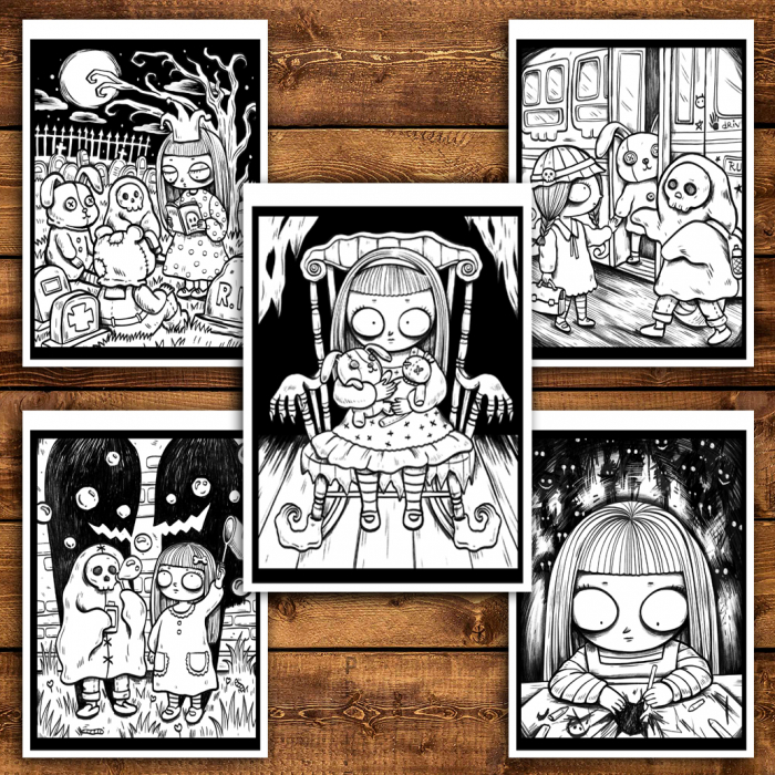 Carte de colorat antistres , 40 de ilustratii Spooky Girl, 86 pagini [4]