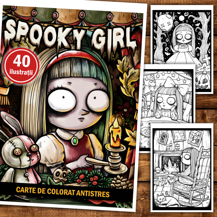 Carte de colorat antistres , 40 de ilustratii Spooky Girl, 86 pagini [2]