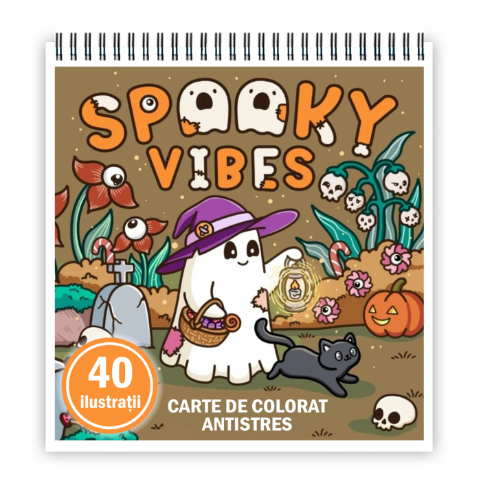 Carte de colorat antistres , 40 de ilustratii Spooky Vibes, 86 pagini [1]