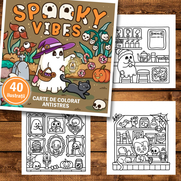 Carte de colorat antistres , 40 de ilustratii Spooky Vibes, 86 pagini [2]