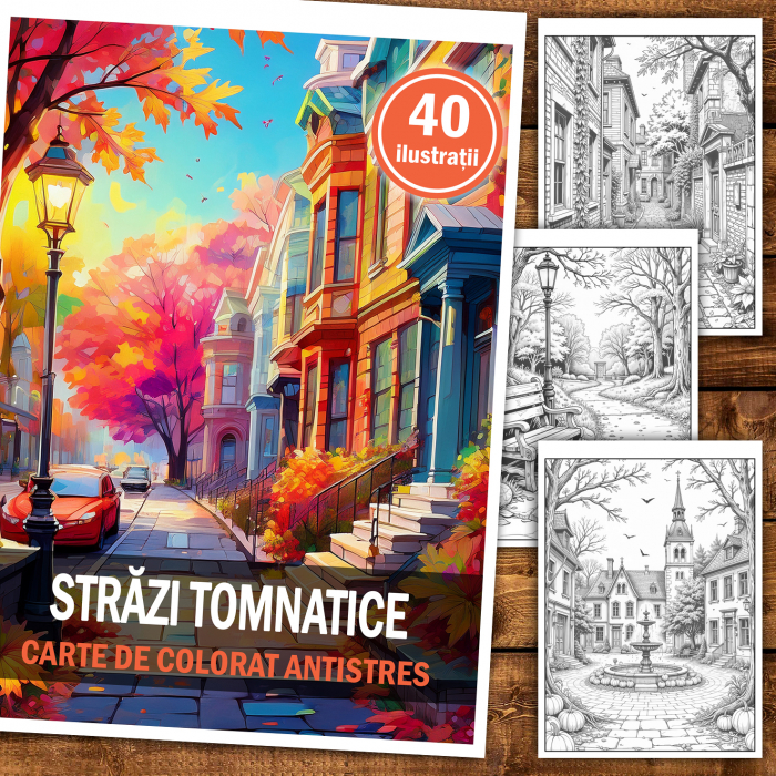 Carte de colorat antistres , 40 de ilustratii Strazi Tomnatice, 86 pagini [2]