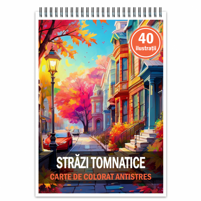 Carte de colorat antistres , 40 de ilustratii Strazi Tomnatice, 86 pagini [1]