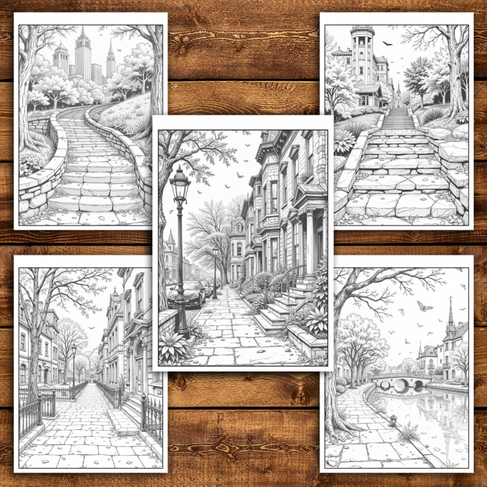Carte de colorat antistres , 40 de ilustratii Strazi Tomnatice, 86 pagini [5]