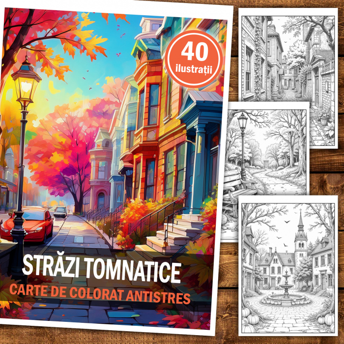 Carte de colorat antistres , 40 de ilustratii Strazi Tomnatice, 86 pagini [2]