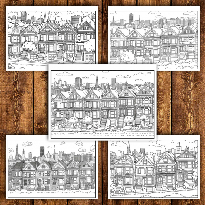 Carte de colorat antistres , 40 de ilustratii Suburbii din San Francisco, 86 pagini [4]