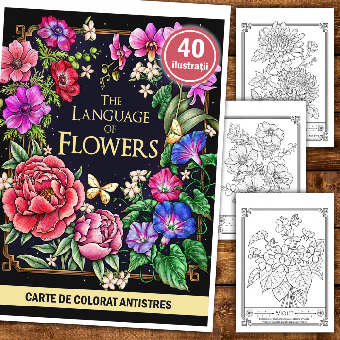 Carte de colorat antistres , 40 de ilustratii The Language of Flowers, 86 pagini [2]