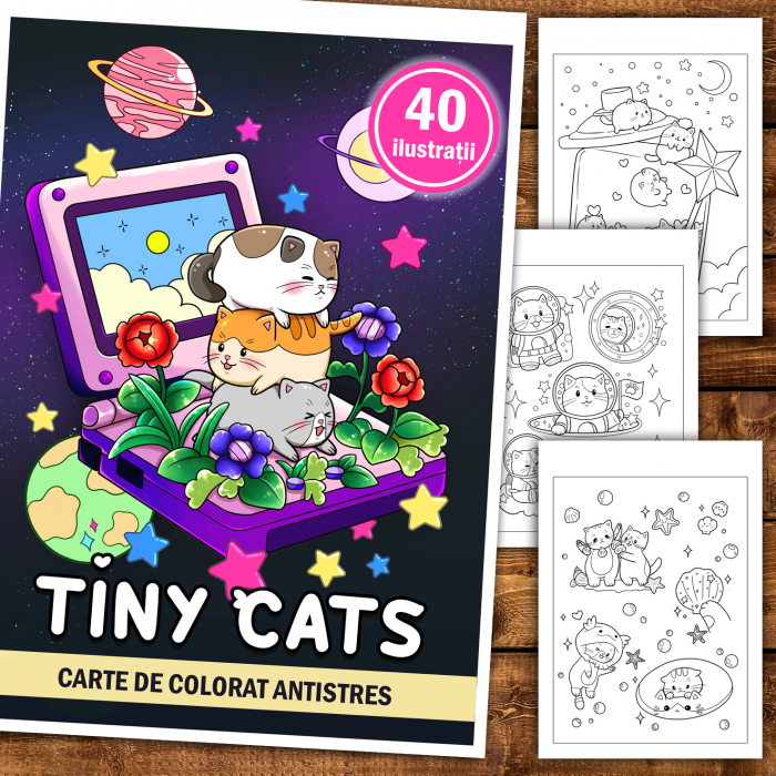 Carte de colorat antistres , 40 de ilustratii Tiny Cats, 86 pagini [2]