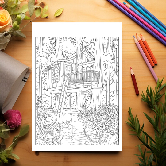 Carte de colorat antistres , 40 de ilustratii Treehouse, 86 pagini [3]
