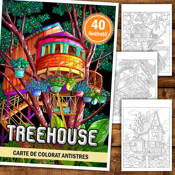 Carte de colorat antistres , 40 de ilustratii Treehouse, 86 pagini [2]