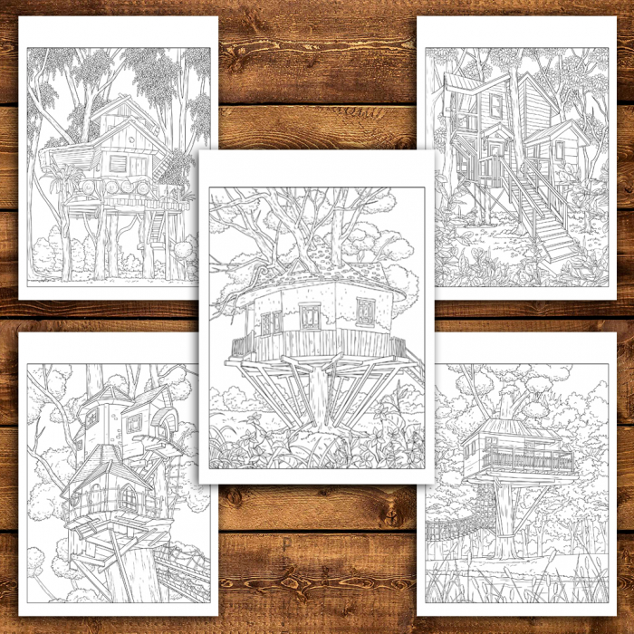 Carte de colorat antistres , 40 de ilustratii Treehouse, 86 pagini [5]