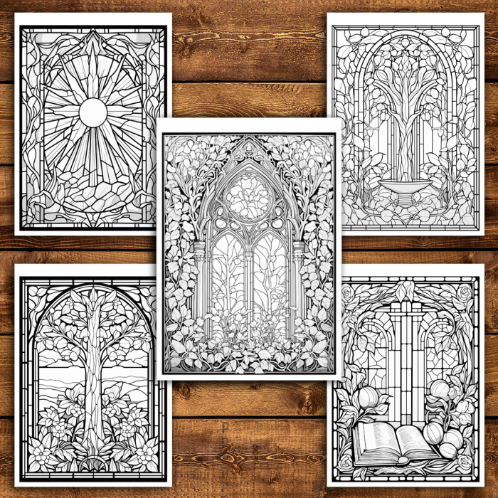 Carte de colorat antistres , 40 de ilustratii Vitralii Fermecatoare - Volumul IV, 86 pagini [4]