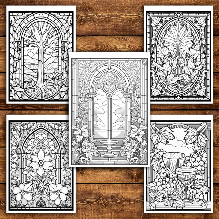 Carte de colorat antistres , 40 de ilustratii Vitralii Fermecatoare - Volumul IV, 86 pagini [5]