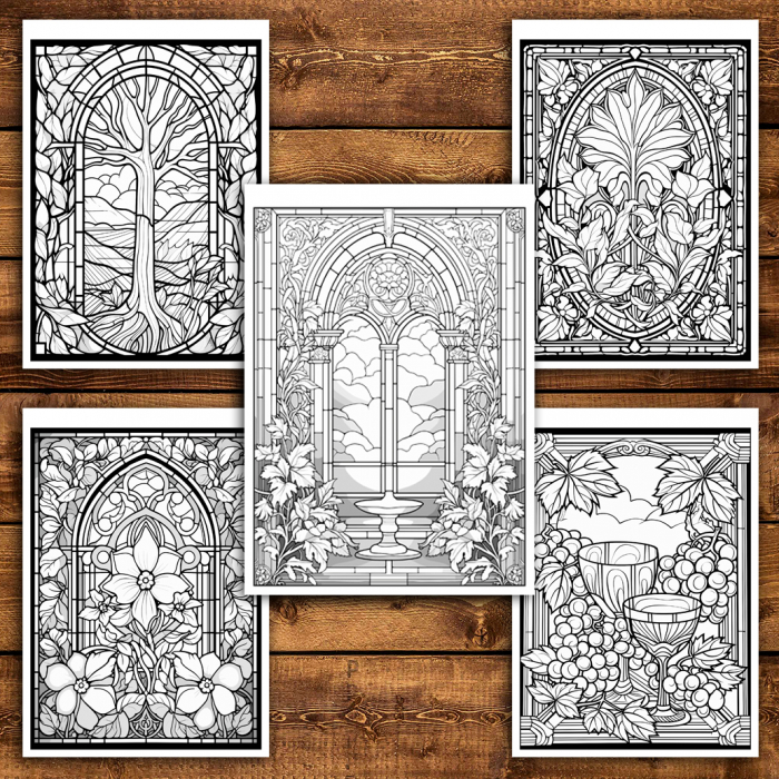 Carte de colorat antistres , 40 de ilustratii Vitralii Fermecatoare - Volumul IV, 86 pagini [5]