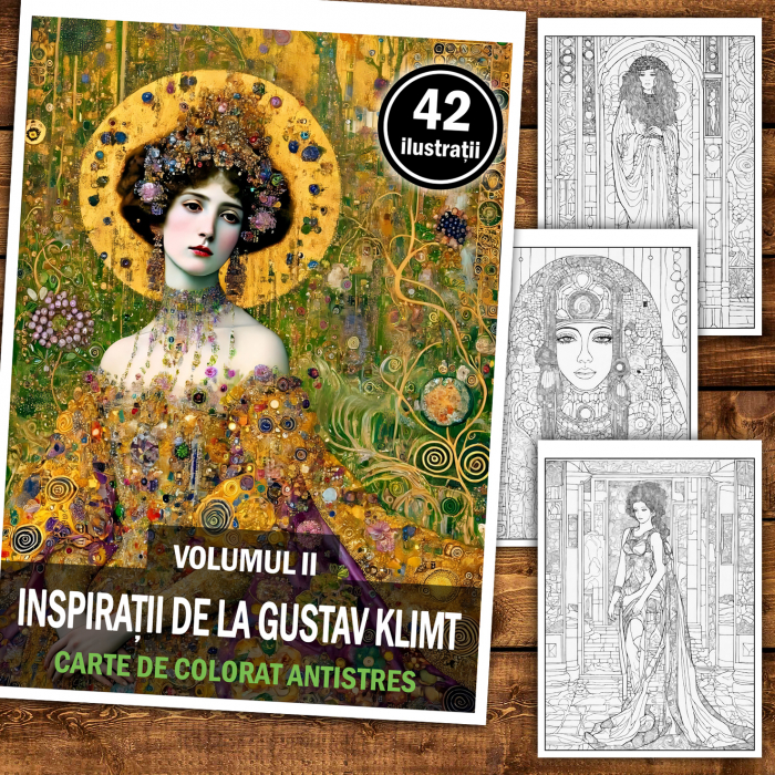 Carte de colorat antistres , 42 de ilustratii Inspiratii de la Gustav Klimt - Volumul II, 88 pagini [2]