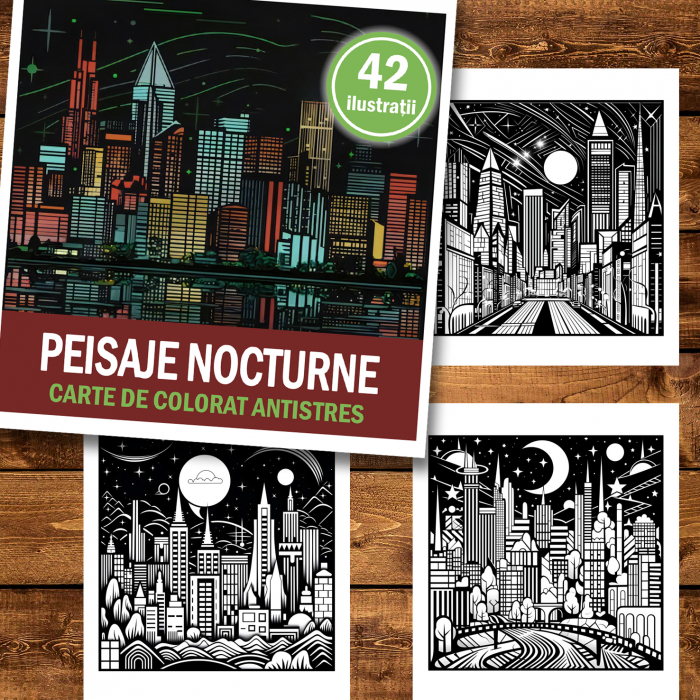 Carte de colorat antistres , 42 de ilustratii Peisaje Nocturne, 100 pagini [2]