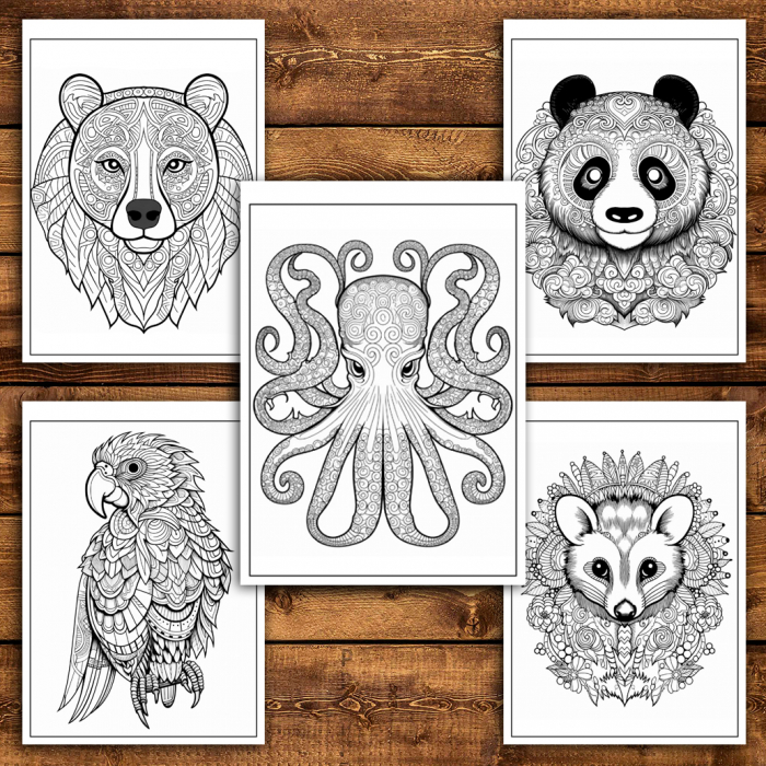 Carte de colorat antistres , 43 de ilustratii Animale Mandala - Volumul II, 92 pagini [5]