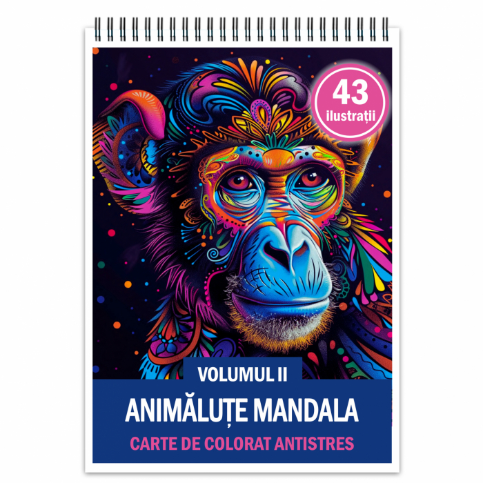 Carte de colorat antistres , 43 de ilustratii Animale Mandala - Volumul II, 92 pagini [1]