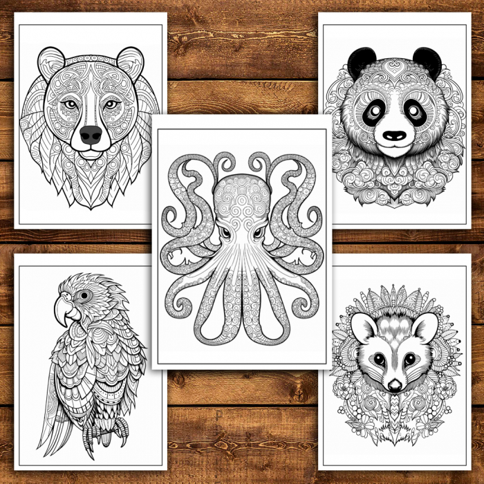 Carte de colorat antistres , 43 de ilustratii Animale Mandala - Volumul II, 92 pagini [5]