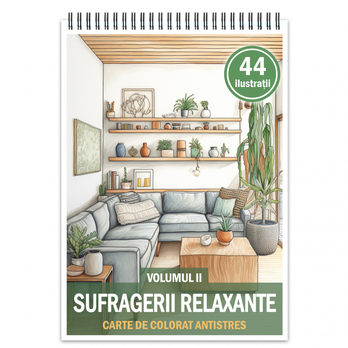 Carte de colorat antistres , 44 de ilustratii Sufragerii relaxante - Volumul II, 94 pagini [1]