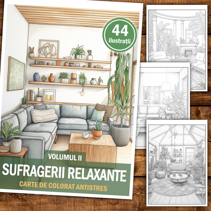 Carte de colorat antistres , 44 de ilustratii Sufragerii relaxante - Volumul II, 94 pagini [2]