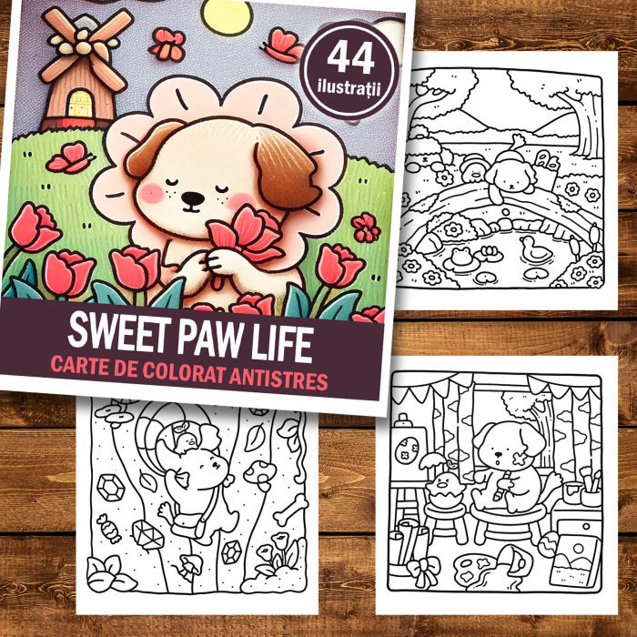 Carte de colorat antistres , 44 de ilustratii Sweet Paw Life, 94 pagini [2]