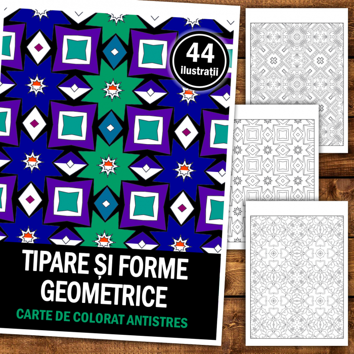 Carte de colorat antistres, 44 de ilustratii Tipare si forme geometrice [2]