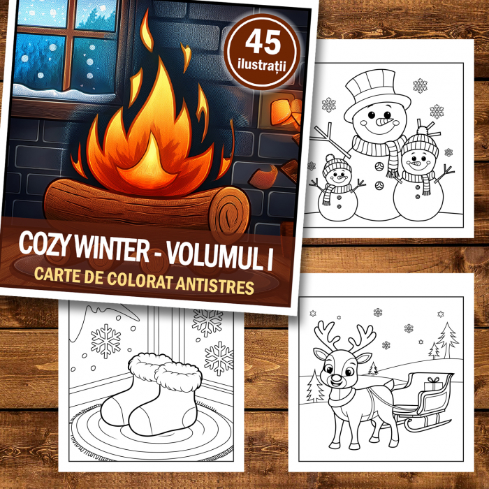 Carte de colorat antistres , 45 de ilustratii Cozy Winter - Volumul I, 96 pagini [2]
