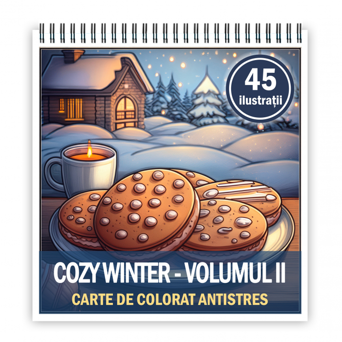 Carte de colorat antistres , 45 de ilustratii Cozy Winter - Volumul II, 96 pagini [1]