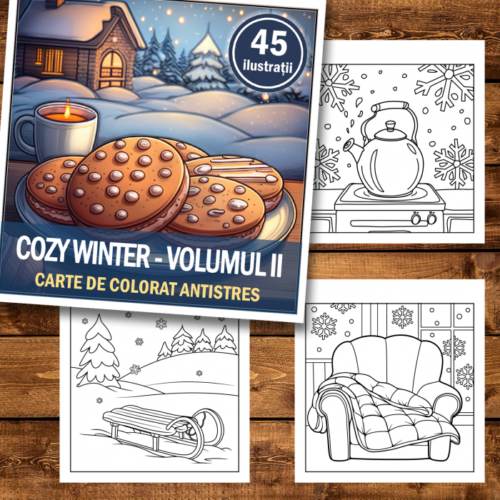 Carte de colorat antistres , 45 de ilustratii Cozy Winter - Volumul II, 96 pagini [2]
