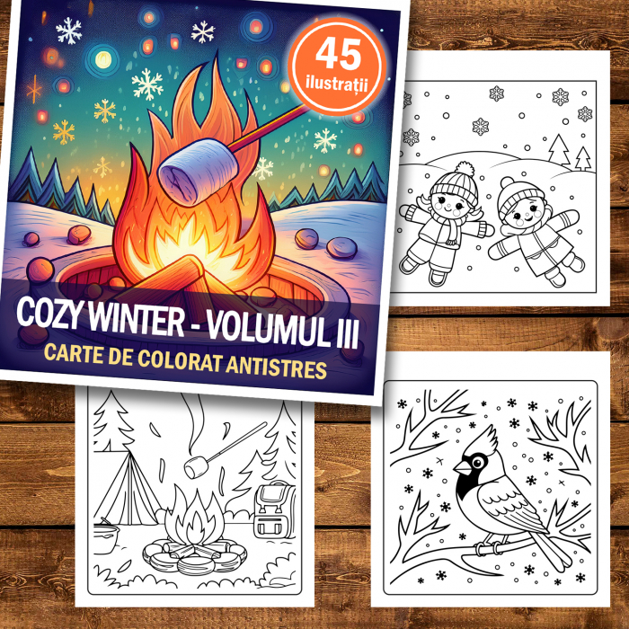 Carte de colorat antistres , 45 de ilustratii Cozy Winter - Volumul III, 96 pagini [2]