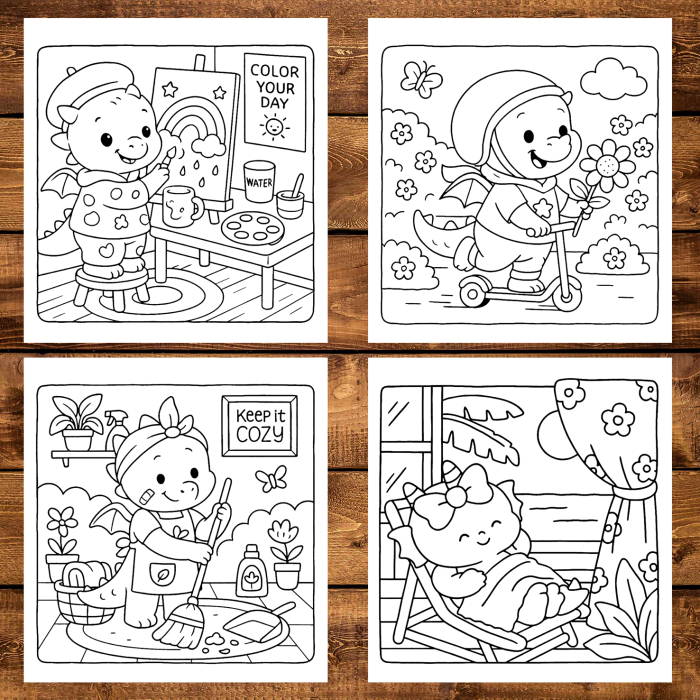 Carte de colorat antistres , 45 de ilustratii Cute Dragons - Volumul II, 96 pagini [4]