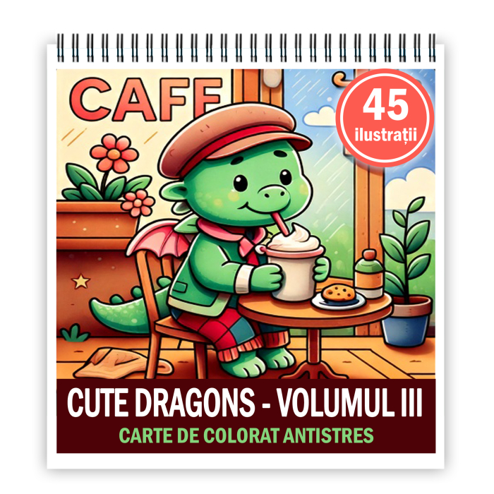 Carte de colorat antistres , 45 de ilustratii Cute Dragons - Volumul III, 96 pagini [1]