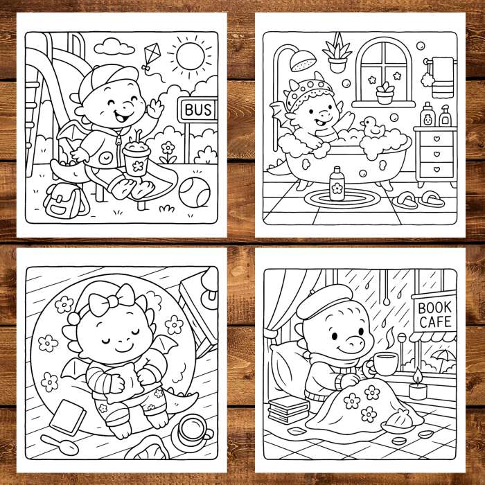 Carte de colorat antistres , 45 de ilustratii Cute Dragons - Volumul III, 96 pagini [4]