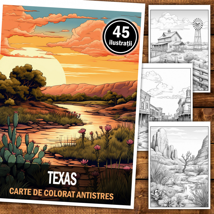 Carte de colorat antistres , 45 de ilustratii Texas, 96 pagini [2]