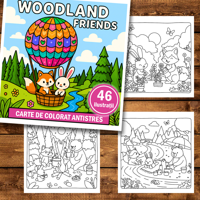 Carte de colorat antistres , 46 de ilustratii Woodland Friends, 96 pagini [2]